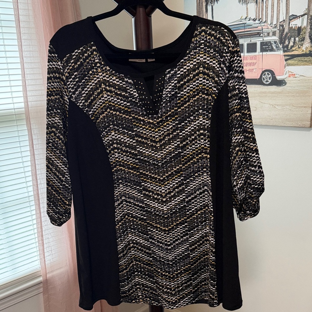 Kim Rogers Black Chevron Knit Top with Metallic Accents